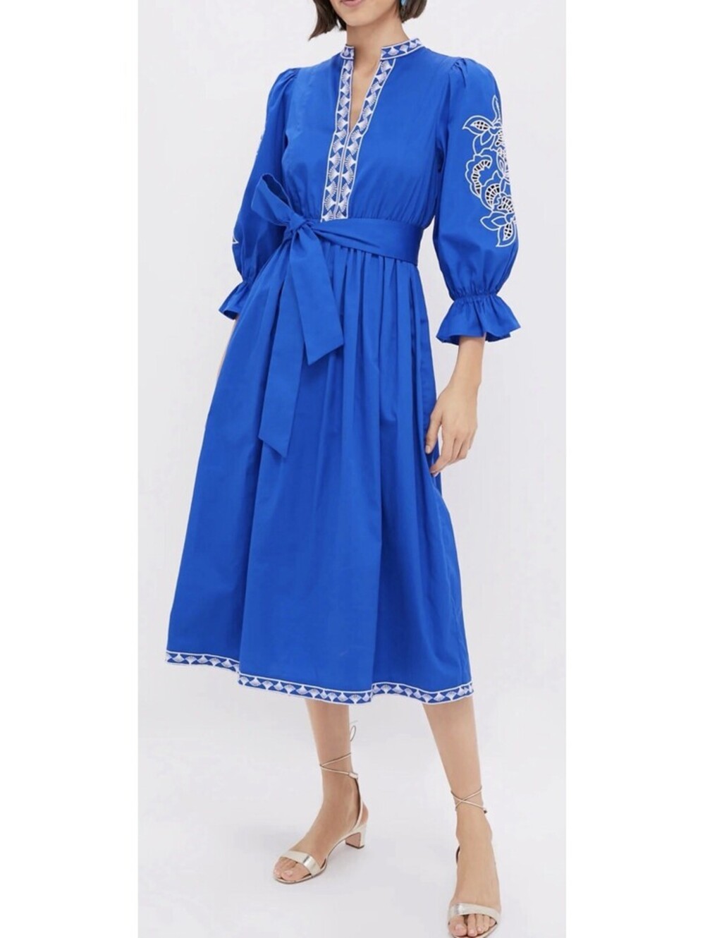 New Hyacinth House Baby Blue Embroidery Dowling Midi Dress Size S $218